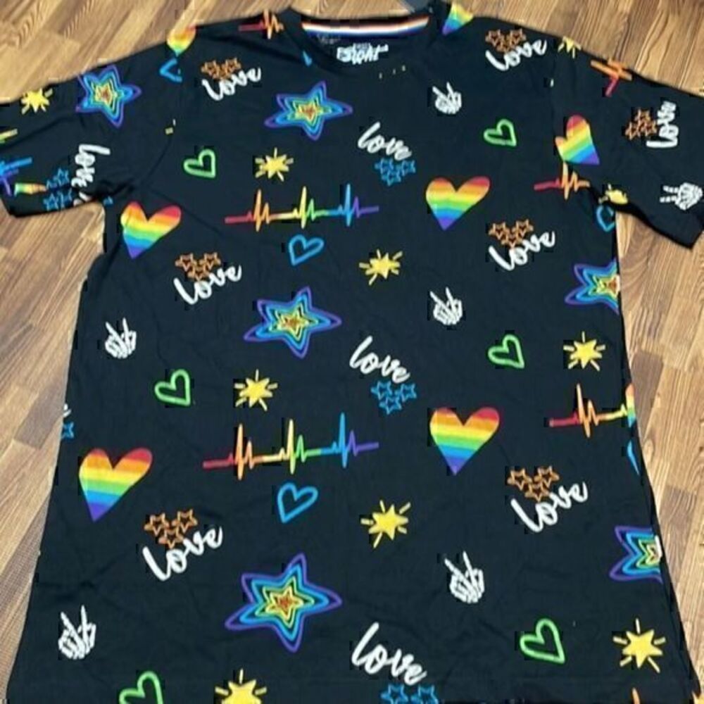 Eighty eight brand unisex, short sleeve T-shirt. Black/rainbow. Size L. NWT
